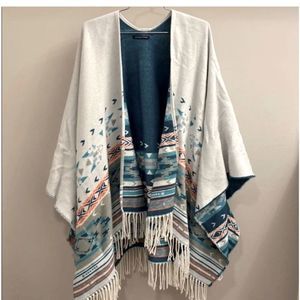 American Eagle Reversible Wool Shawl Aztec Patterned NWOT